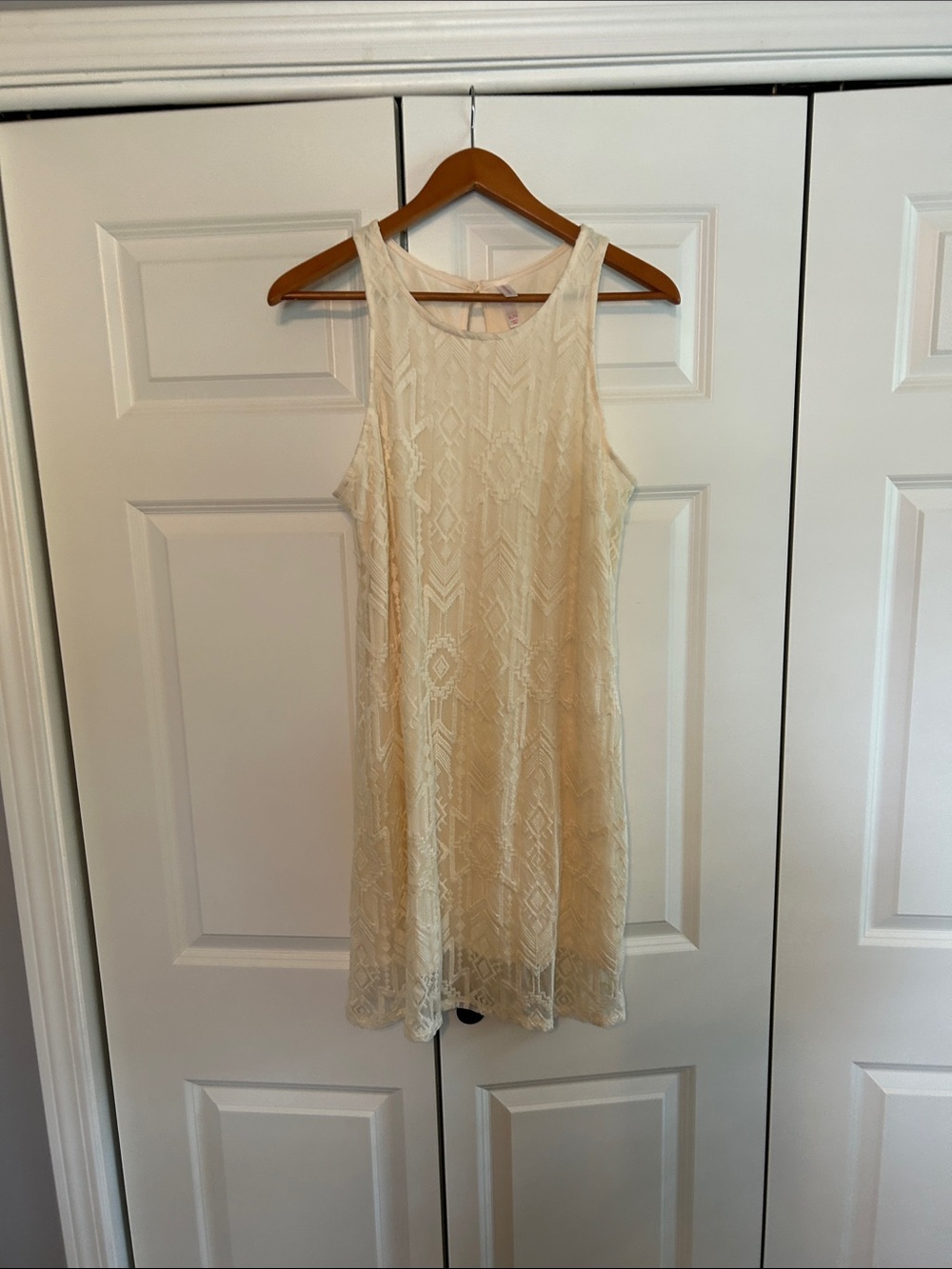 Ivory Lace Overlay Sleeveless Shift Dress